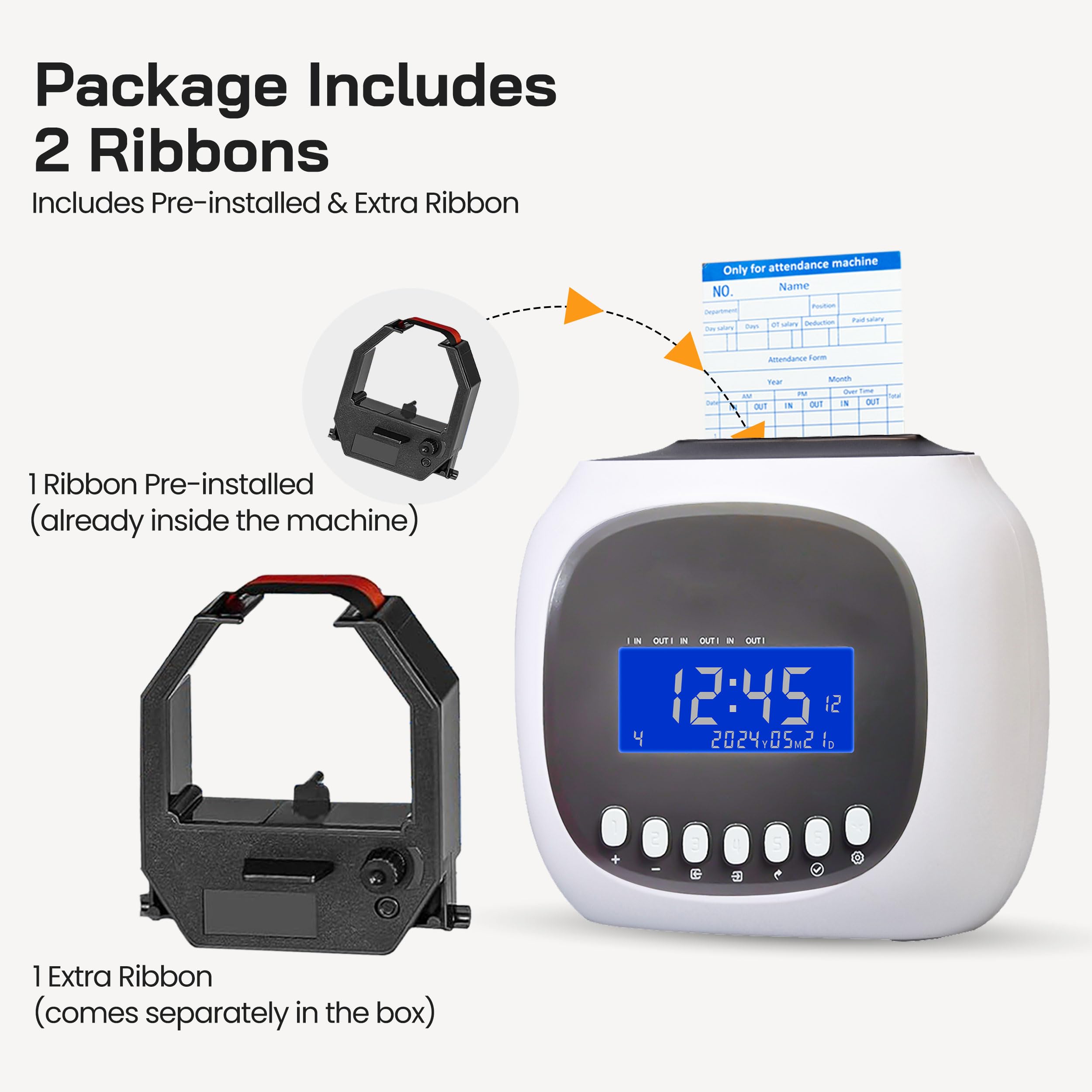 TIMOZIA Time Clock with Passcode, Auto-Align Time Card Machine, 6