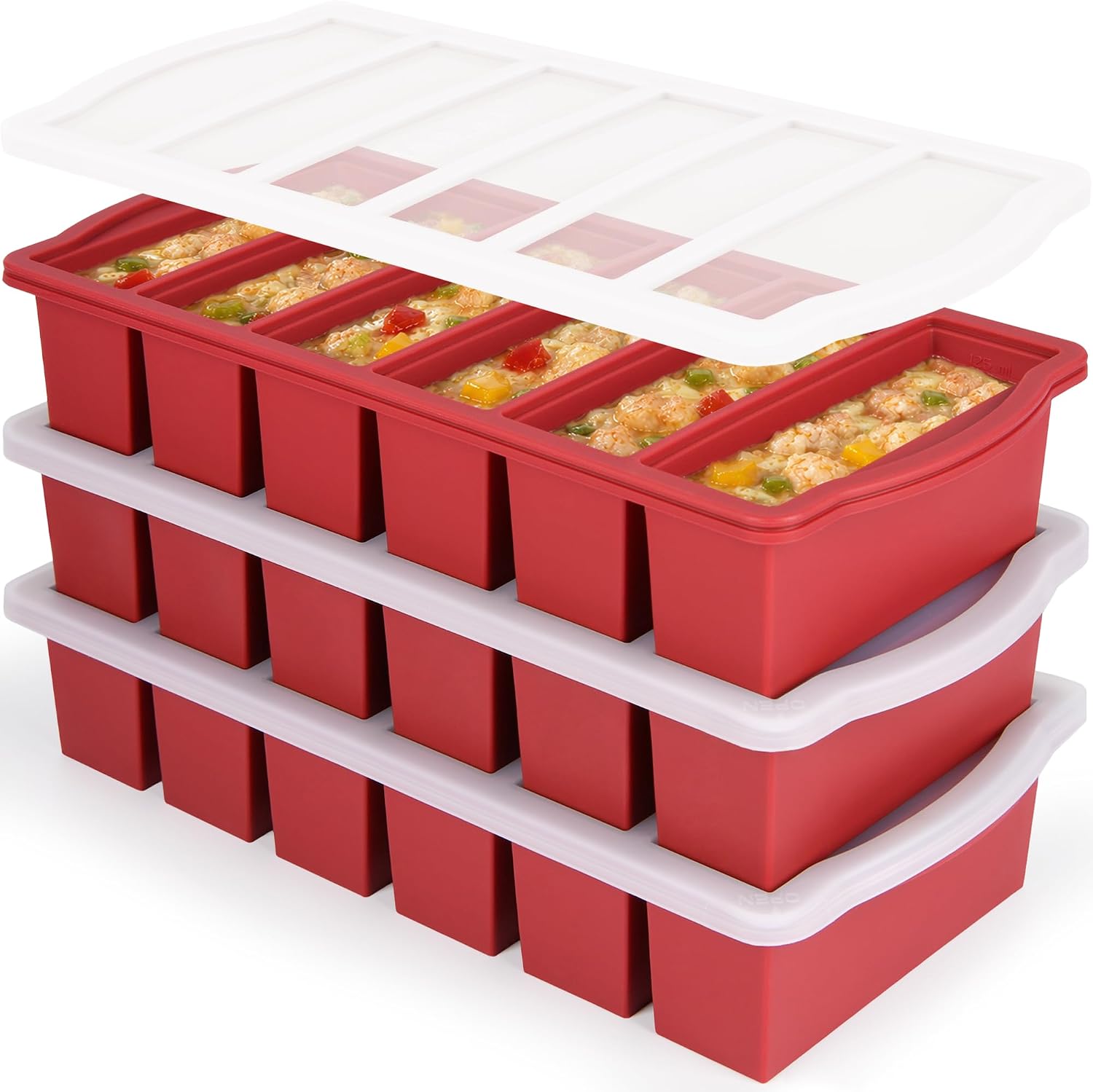 Silicone Freezer Molds with Lids, 1/2 Cup Soup Freezer Container Reinforced Steel Ring Top for freezing Soup Sauce Broth Leftovers, Silicone Freezer tray 3-Pack, Oven & Dishwasher Safe