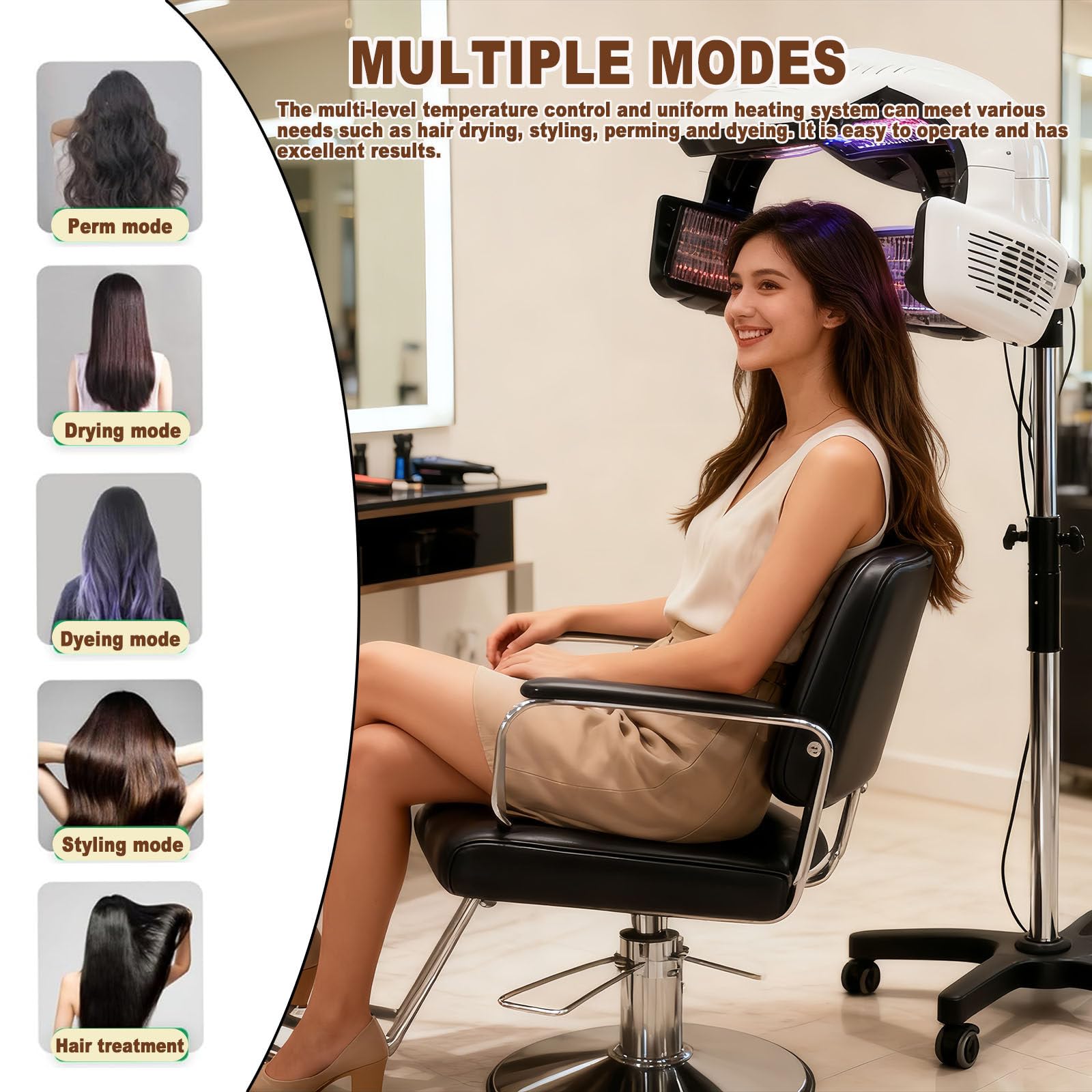 800w Bodenständer Salon Friseur Trockenhaube Haartrockenhaube Heizungsprozessor Haartrockenhaube Mit Standfuß, Für Friseur Färben Dauerwelle Ölbehandlung Professionel Haar Dauerwelle White