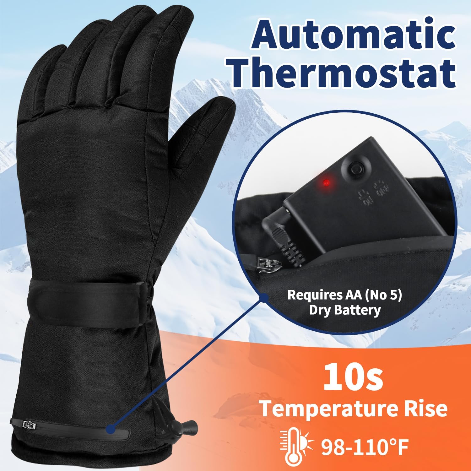 Heated gloves showing battery pack compartment