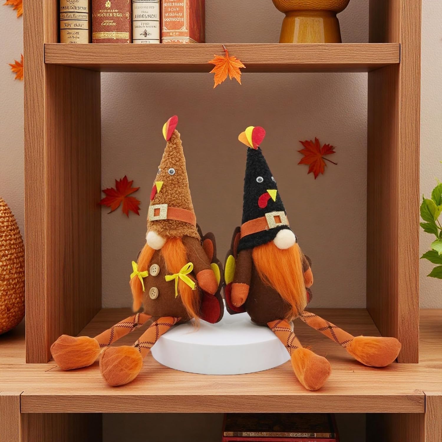 2PCS Thanksgiving Turkey Gnome Plush with Dangling Legs – Handmade Swedish Tomte Fall Decor for Table, Bookshelf, Tiered Tray – Cute Autumn Decorations for Home - Image 6