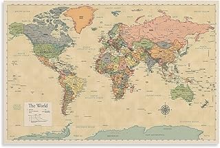 世界地図 日本製 写真 ポスター (3) クール ポスター 壁アート キャンバス 印刷 アートパネル オフィス装飾 ぶら下がる 版画 ギフト24x36inch(60x90cm)