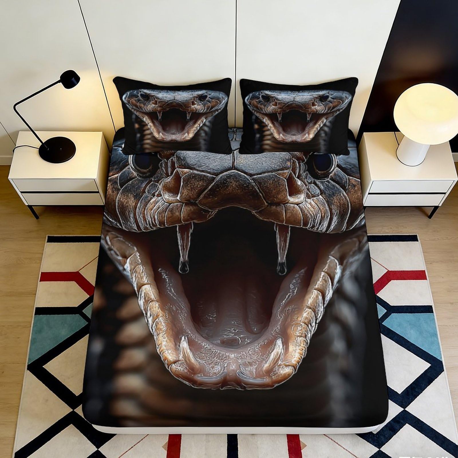 Dhbaneiok Style-7 3D Printed Snake Head Fitted Sheet Microfiber Soft Breathable Reptile Mouth Bed Cover For Bedroom Decor Mattress Protection 90X200x25cm