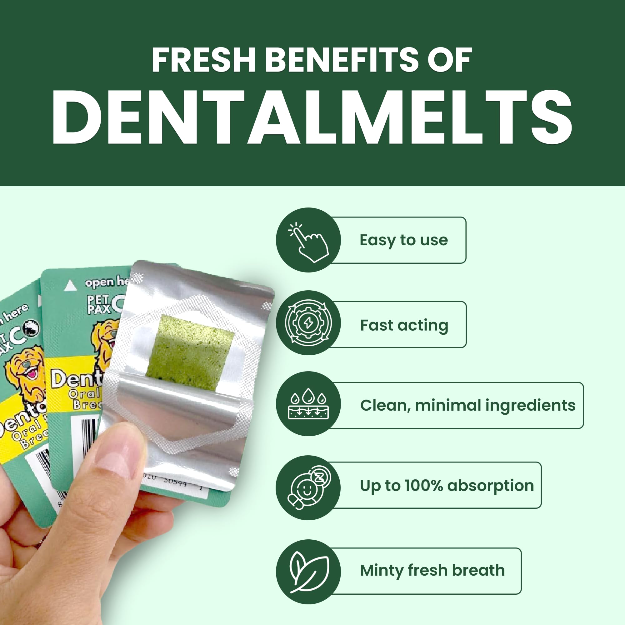 Bad Breath Oral Support for Dogs 5 in 1 – 10 Oral Melts – Natural Sage, Spirulina, Apple Cider Vinegar – Dog Dental Care Products & Breath Freshener – Fast Dissolving Dog Breath Treats - image 2