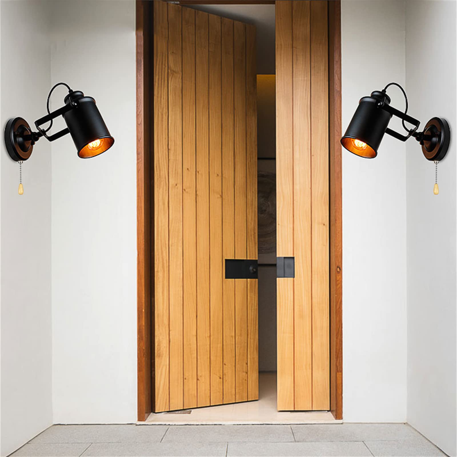 Apliques de Pared LED de Estilo Industrial Retro con Interruptor de Tiro, lámparas metálicas Modernas giratorias 180° con Casquillo E27 para Dormitorio, Sala de Estar, Pasillo y ha