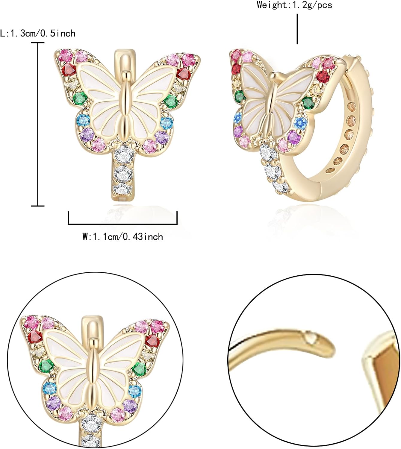 Butterfly Earrings for Women Girls, Hypoallergenic CZ 14K Gold Plated Butterflies Small Tiny Huggie Hoop Earring Jewelry Gifts - Image 6