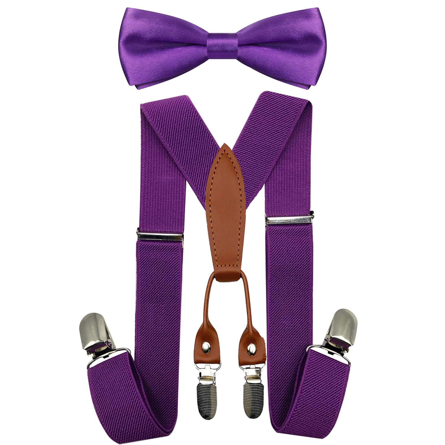 Kids Suspenders Set Adjustable Suspenders With Bow Ties for Boys and Girls (Purple01)