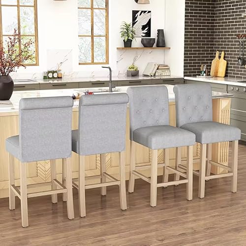 Miniatura 23 de GOTMINSI Juego de 2 taburetes de bar de 24 pulgadas para isla de cocina, taburetes de bar tapizados de altura de mostrador con decoración copetuda,