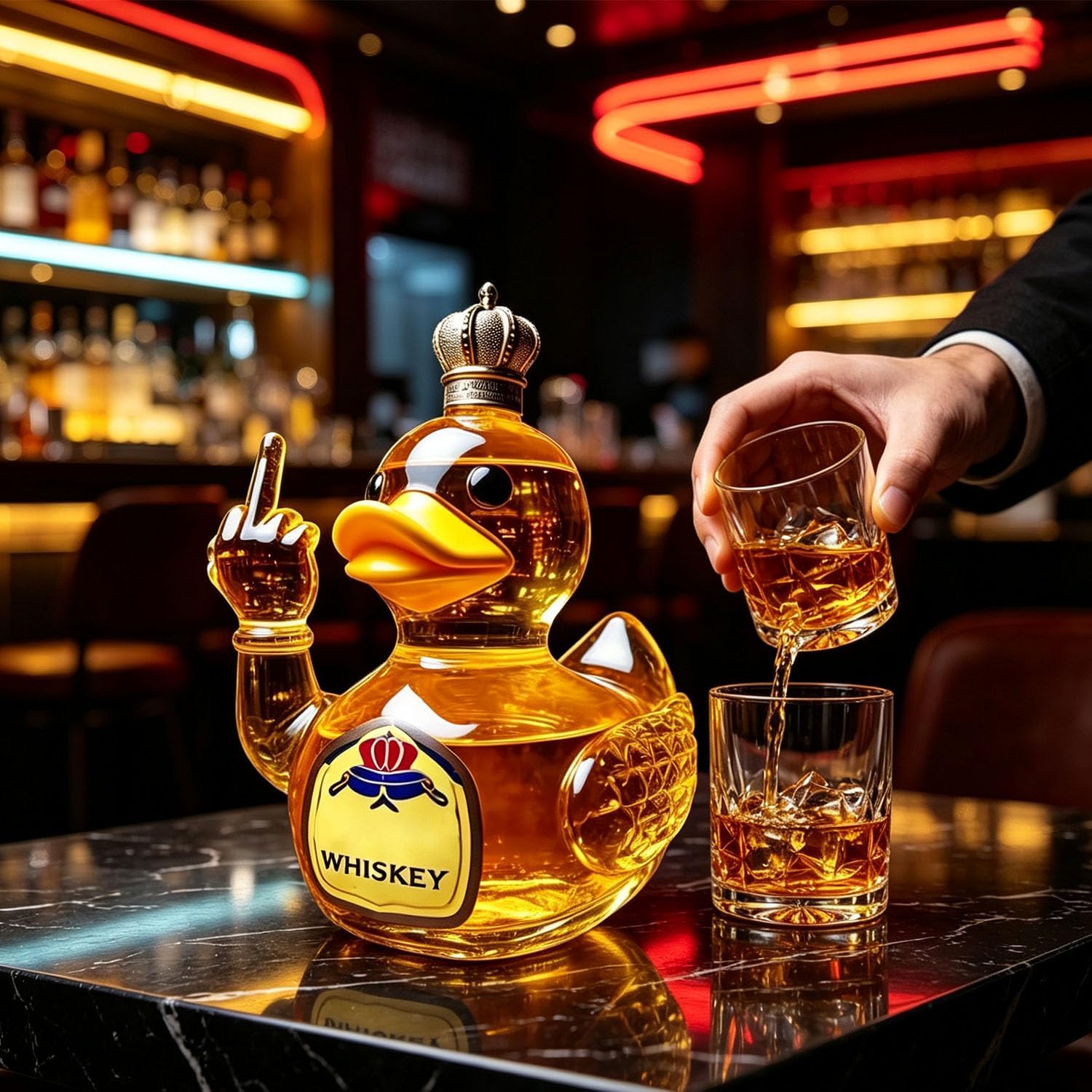 Duck Whiskey Bottle, 10 Oz Funny Middle Finger Duck Whiskey Decanter, Middle Finger Duck Bottl for Home Bar Decoration Gift (A)