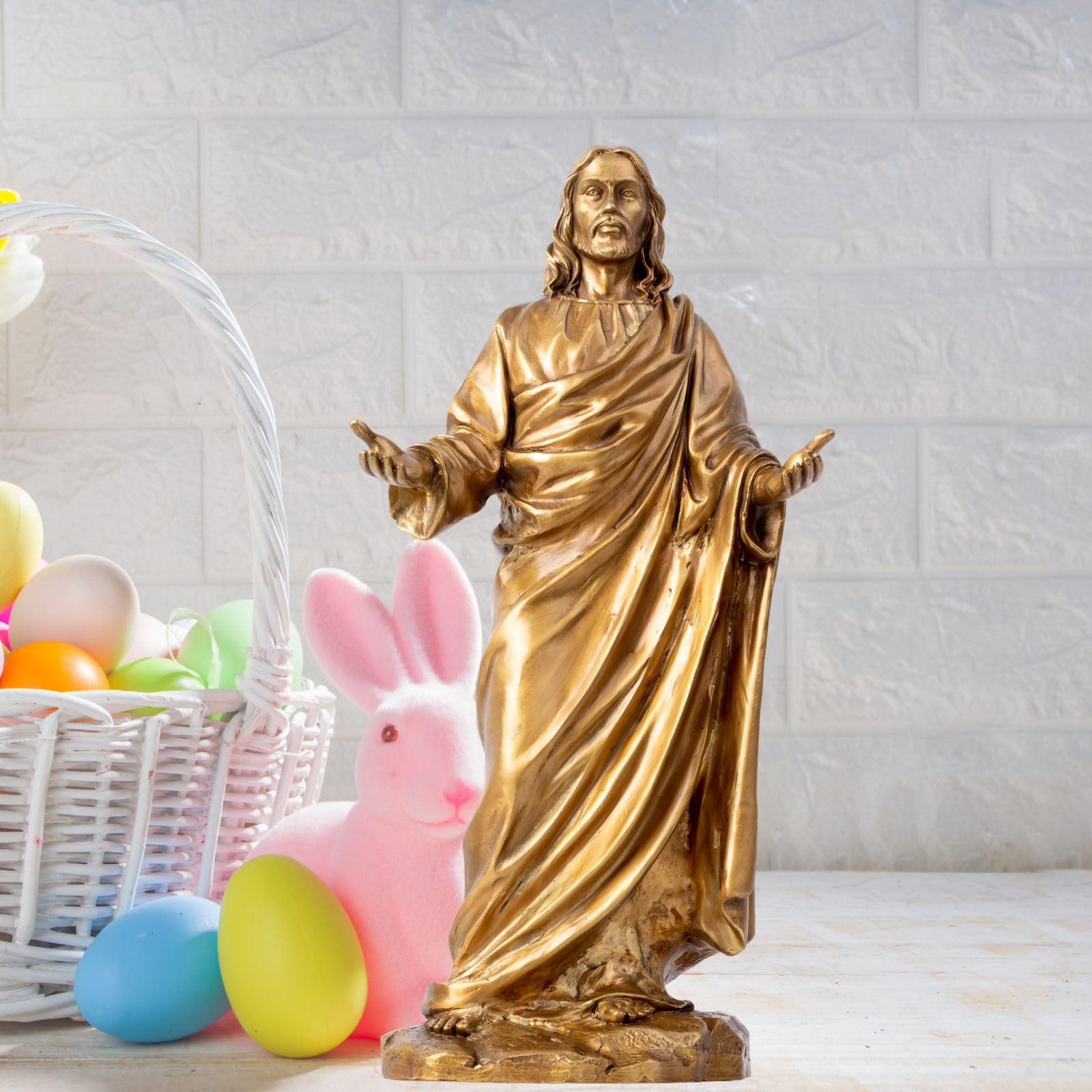 Statue Christ Du Grand Pouvoir - 19cm Ou 30cm - Figurine Jésus Résine Avec Croix - Décoration Religieuse