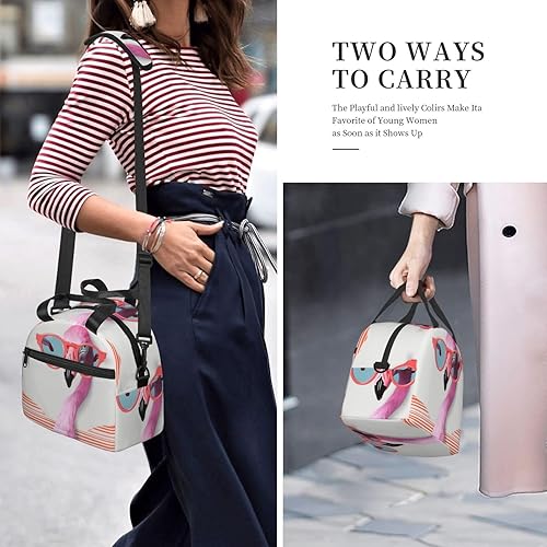 Miniatura 8 de Hello Glasses - Lonchera con estampado de flamenco para mujeres y hombres, lonchera aislada con correa ajustable para el hombro, lonchera