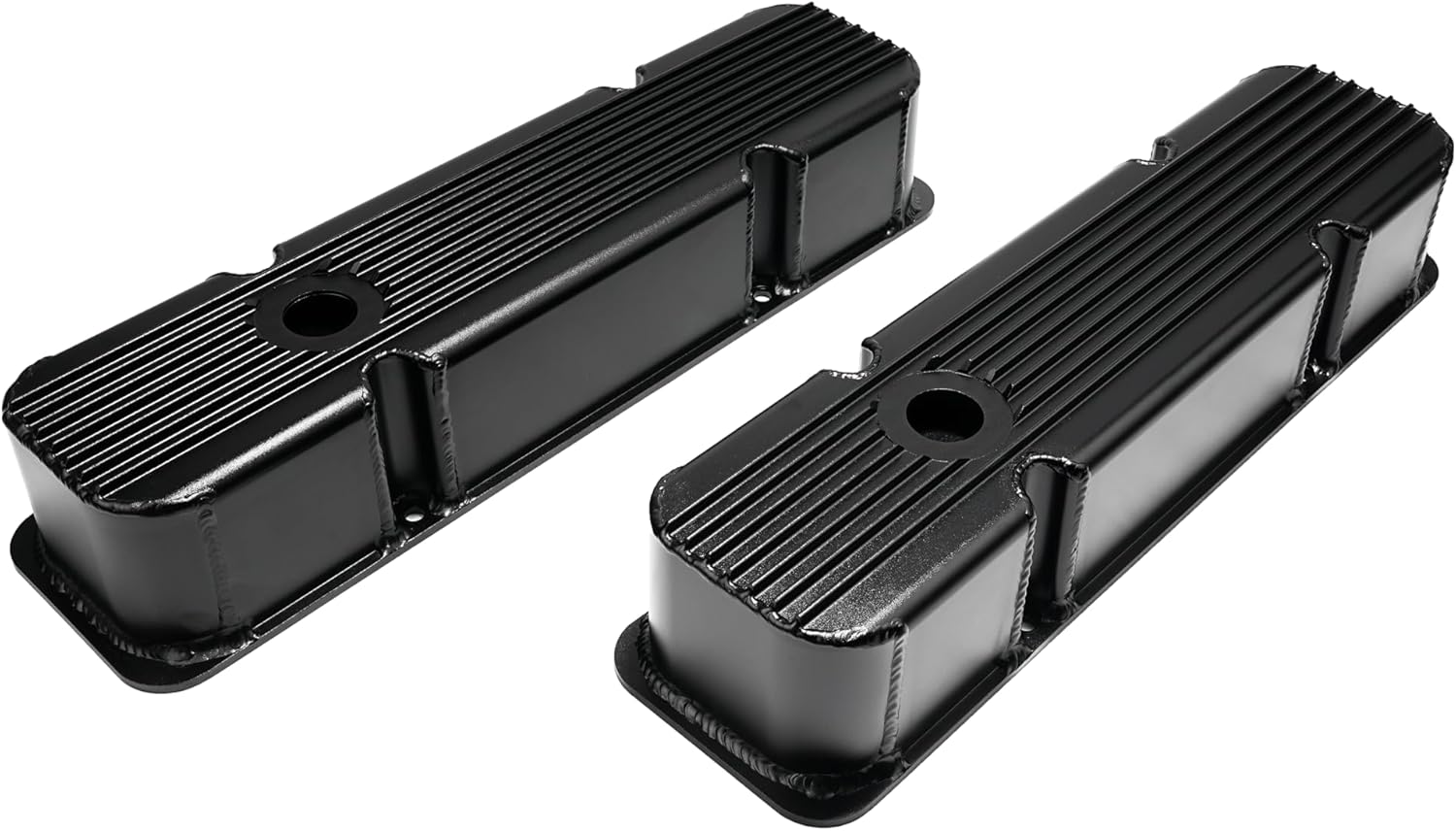 Small Block Chevy Fabricated Finned Aluminum Valve Cover V8 283 305 350 SBC (Black)