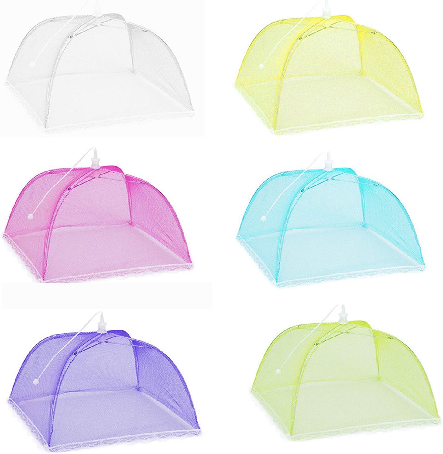 Winknowl （6 Pack ）17" Colored Pop-Up Mesh Screen Food Cover Tent, Food Net Tent Umbrella for Outdoor Camping Picnics BBQ to Protect Your Food and Fruit From Flies,Reusable and Collapsible