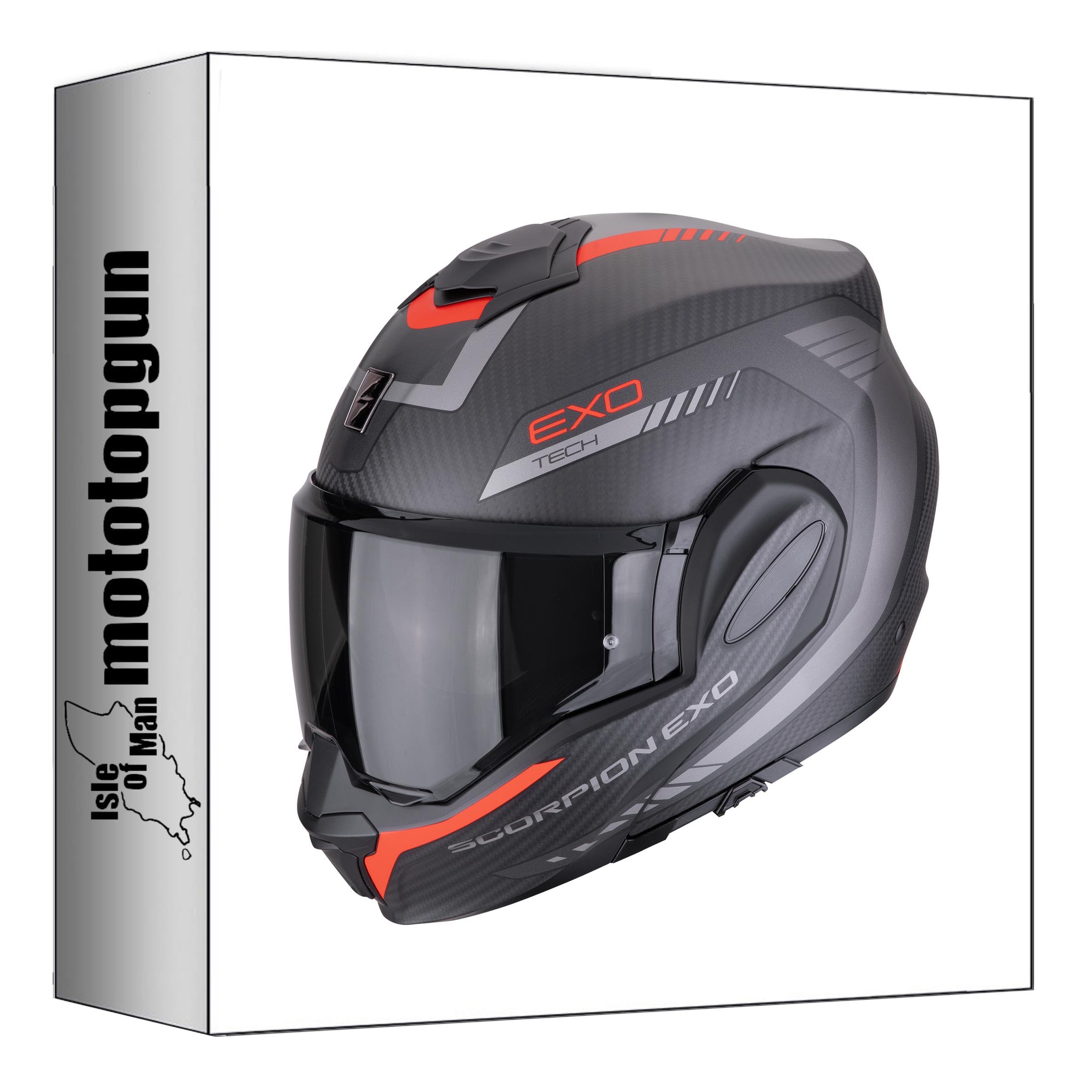 Scorpion Casco Modular para Moto Exo-Tech EVO Carbon Cosy Negro Mate Rojo Tamano m mototopgun 118-475-24-04