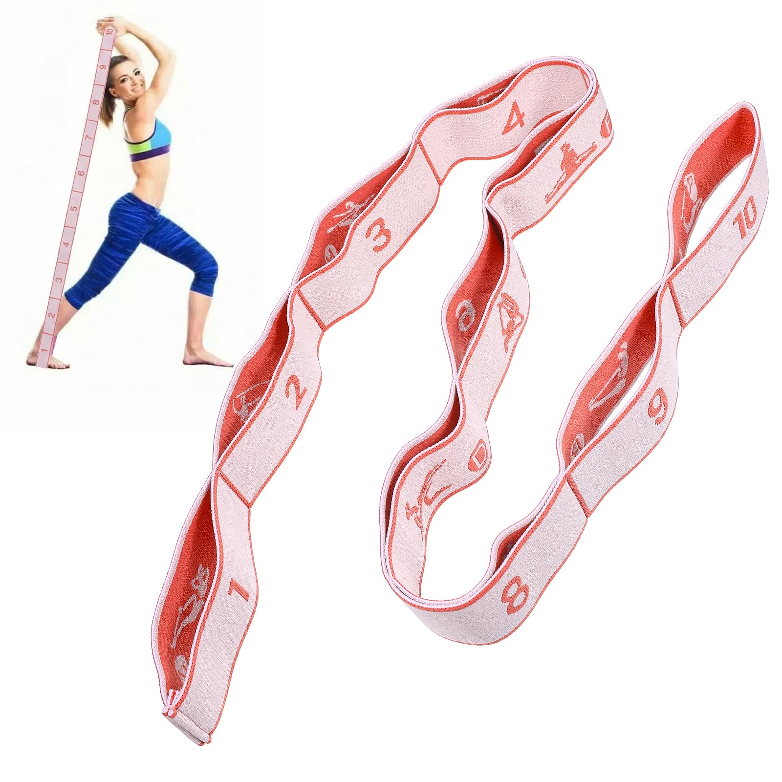Elastyczna taśma do jogi z 10 kokardkami, różowa, joga, rozciągliwa taśma fitness, joga, akcesoria oporowe, elastyczna taśma gimnastyczna do pilatesu