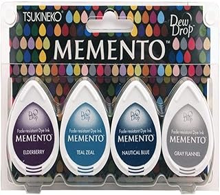 Tsukineko Memento Dew Drops Fade Resistant 4-Pack Dye Inkpads Assortment, Dolphin Play