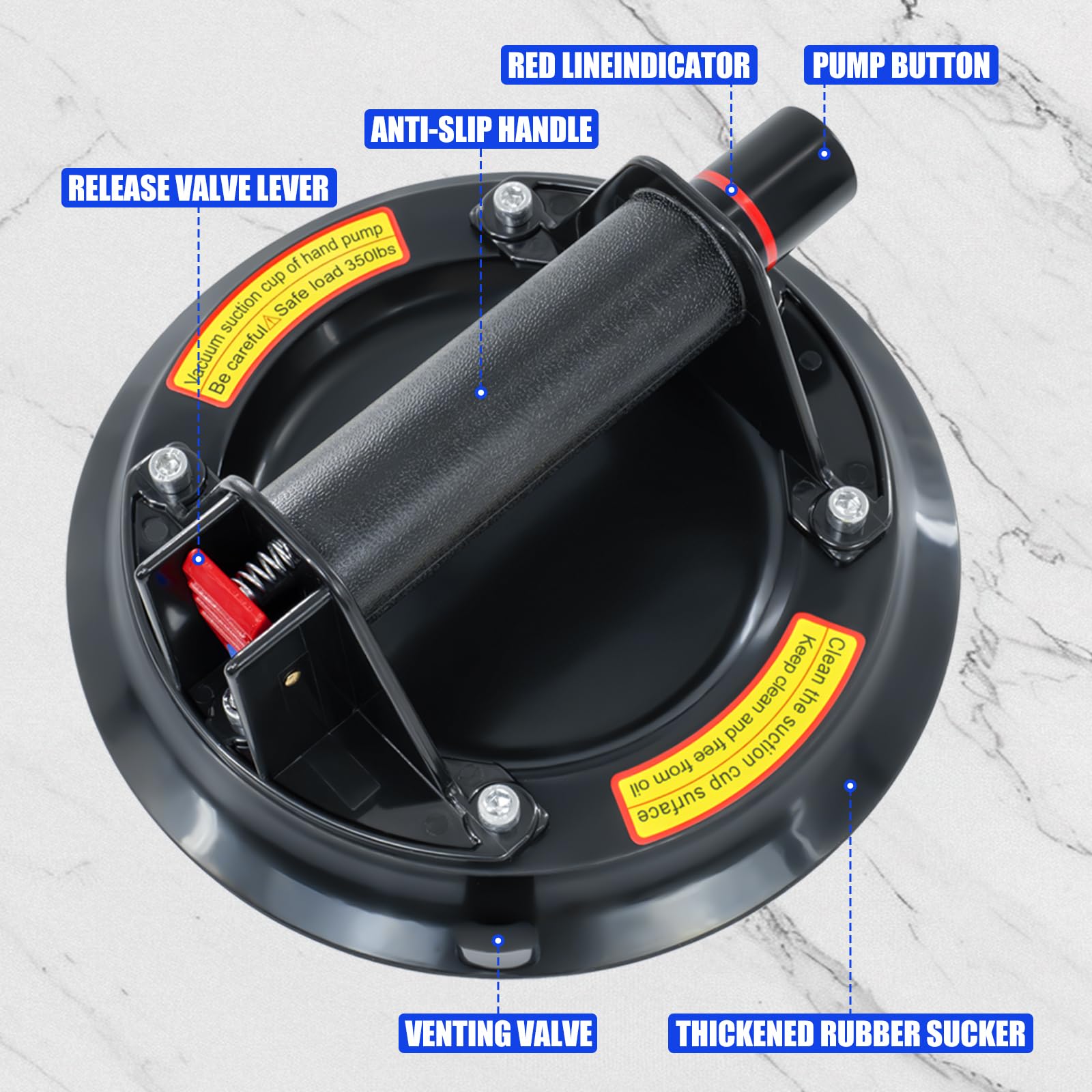 Ventosa per vetro da 20,3 cm, resistente, con scatola di plastica, potenti ventose industriali in vetro, per spostare vetri, finestre, piastrelle, marmi, carico 150 kg