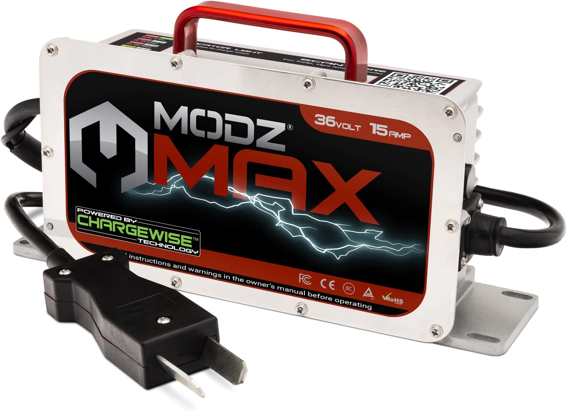 MODZ Max36 15 AMP Golf Cart Battery Charger Compatible with 36 Volt Club Car, EZGO & Yamaha Modelss with Crowfoot Plug