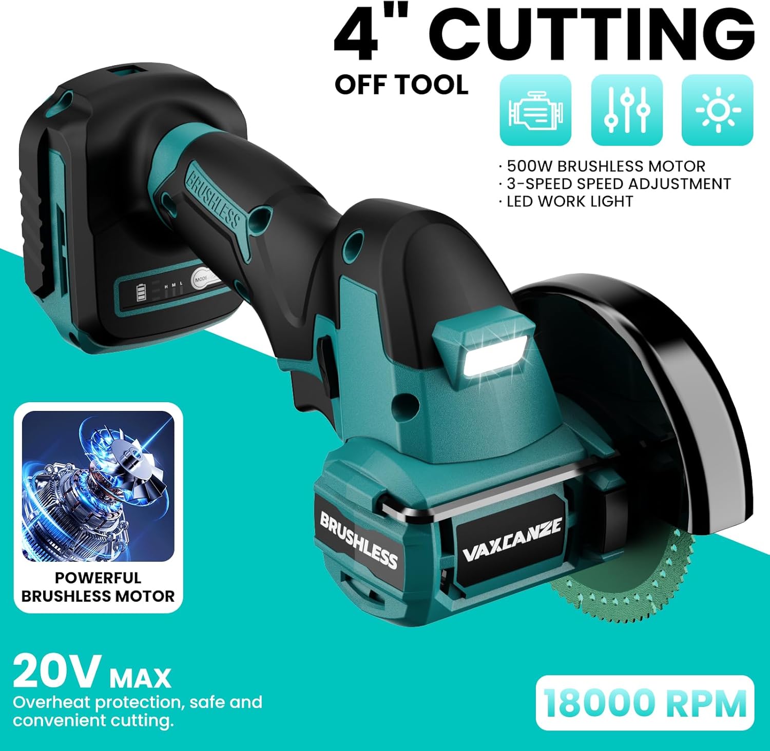 Cordless Cut Off Tool Compatible with Makita Battery, 18,000 RPM Brushless Motor, 4" Blades (2pcs) with Dust Cover, 1.2mm Max Blade Thickness for Wood/Metal/Plastic【BATTERIES NOT INCLUDED】