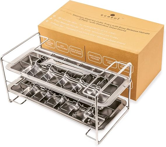 Ecozoi Stainless Steel Metal Ice Cube Trays With Easy