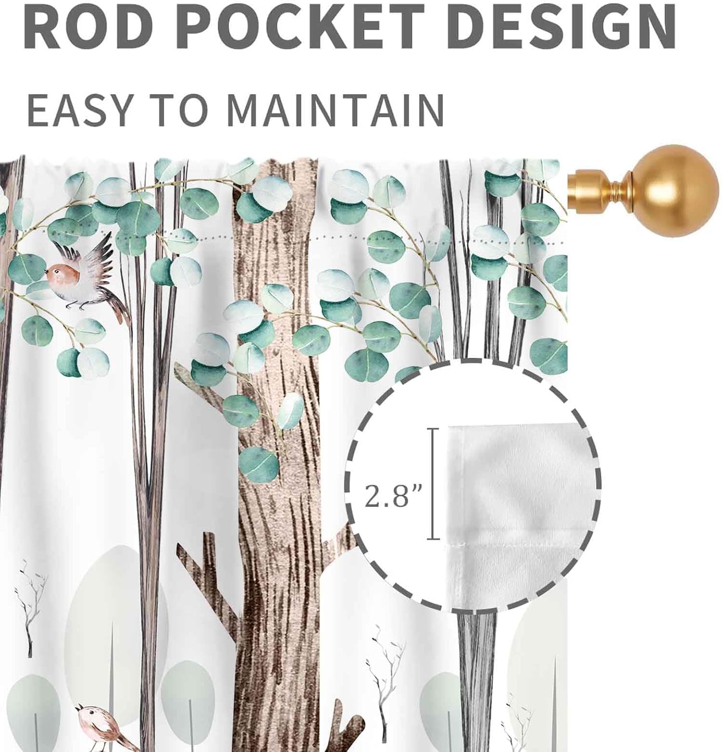 Woodland Curtains for Kids Room Nursery, Rustic Woodland Wild Animals Watercolor Forest Bear Deer Fox Country Blackout Window Draeps for Baby Girls Boys Bedroom Living Room 2 Panels Set, 84"x63" Inch