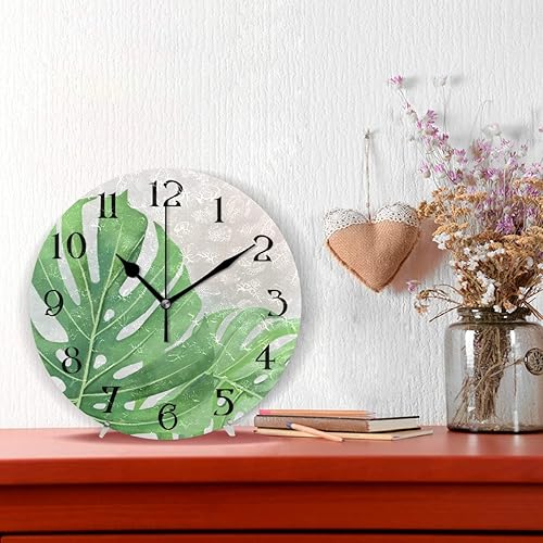 Miniatura 2 de OTVEE Reloj de baño con plantas tropicales y hojas de palmera, reloj de pared decorativo de cuarzo que no hace tictac, funciona con pilas, relojes