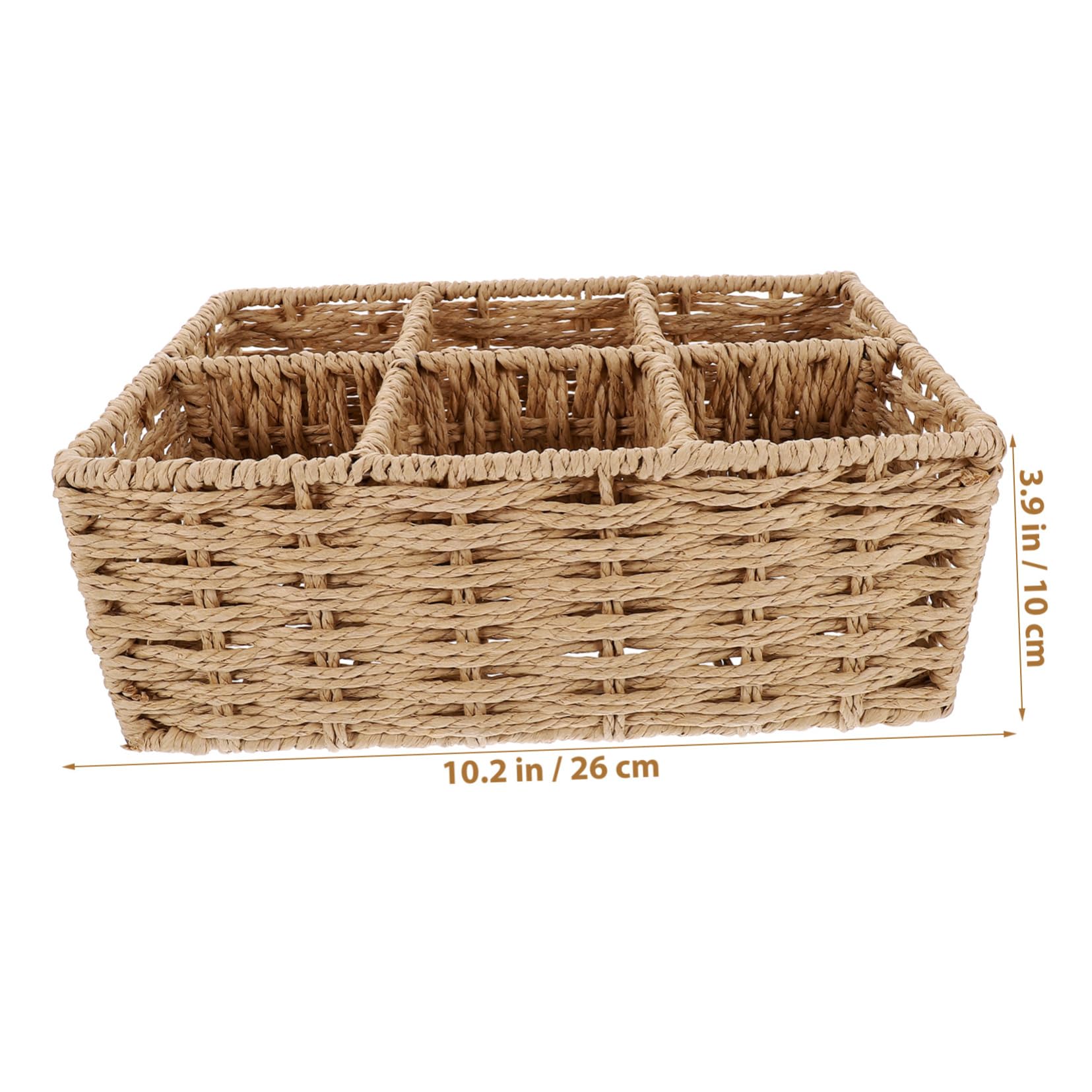Gatuida Caja de Almacenamiento para Escritorio 6 Compartimentos Tejida Beige Organizador Práctico para Artículos para Hogar y Oficina