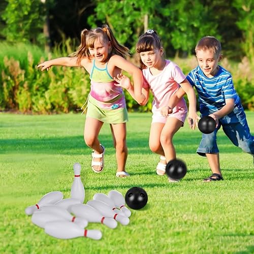 Miniatura 7 de STOBOK Juego de bolos para niños con 10 pines de plástico y 2 bolas, juguete deportivo para interiores y exteriores, juguetes educativos para