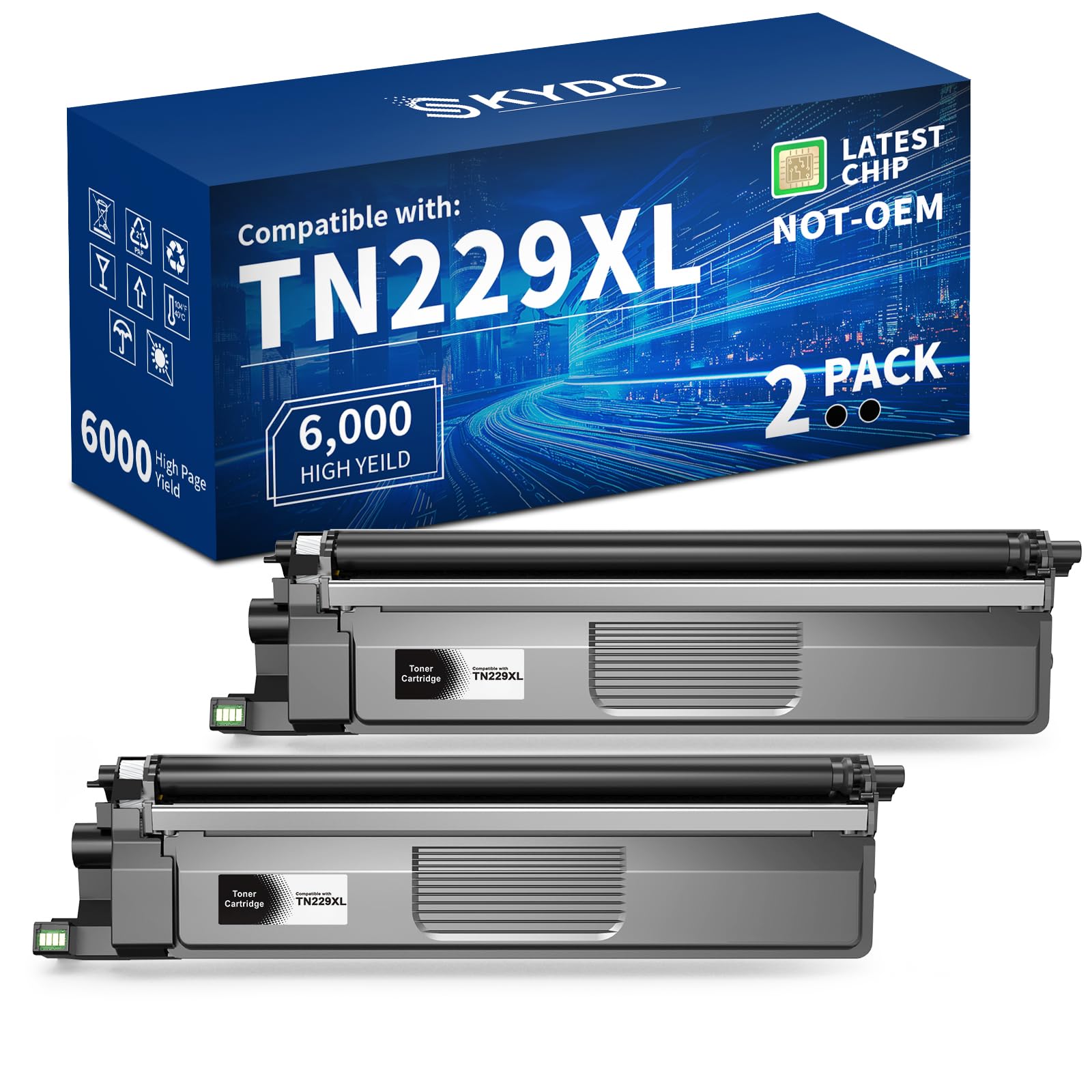 Photo 1 of Skydo TN229XL Black Compatible Toner Cartridges Replacement for TN229 TN-229 TN 229 XL Toner Cartridges to Use with MFC-L3780CDW MFC-L3720CDW HL-L3280CDW HL-L3220CDW Printer(2 Blacks)