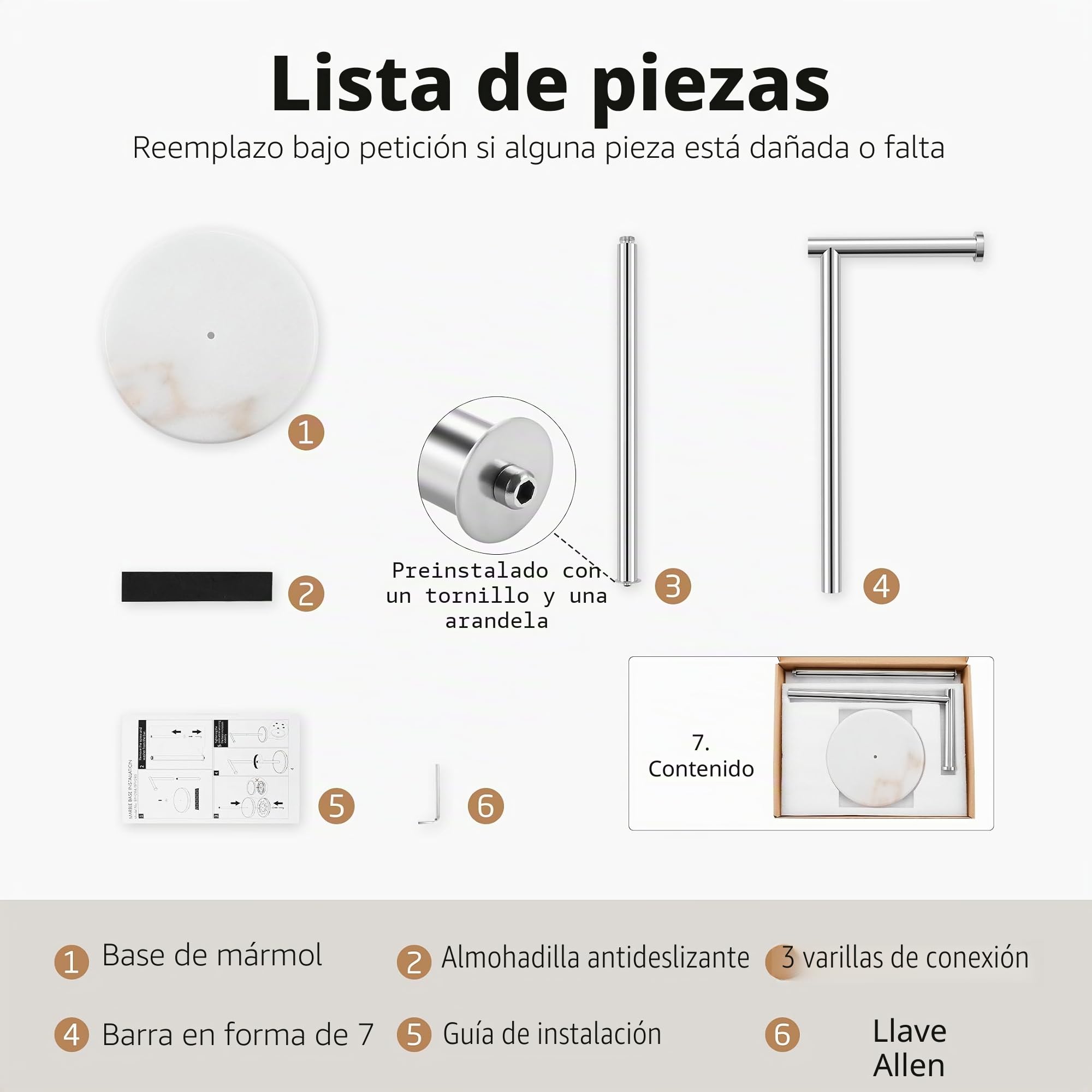 KES Portarollos Papel Higienico de Pie Portarrollos para Papel Higiénico con Base de Mármol Soporte de Papel Higienico Acero Inoxidable Acabado Cepillado, BPH284S1-2