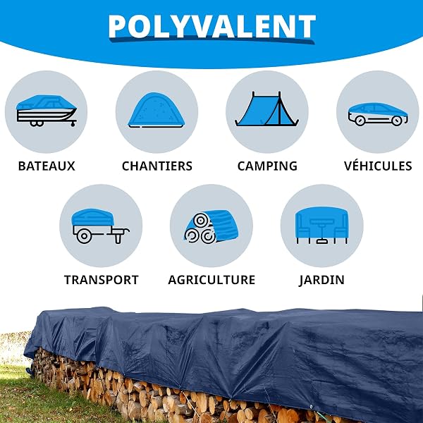 KARAT - Bâche de Protection - Tarpaulin étanche, résistant à la déchirure - Bâche avec Oeillets Inoxydable - Couverture extérieure pour travaux - Epaisse densité 140 g/m², Bleu 4x6 m - 3