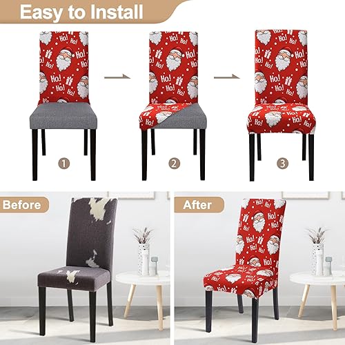 Miniatura 4 de SearchI Juego de 4 fundas elásticas para sillas de comedor de Navidad, fundas elásticas para sillas Parsons, protector de asiento lavable, de