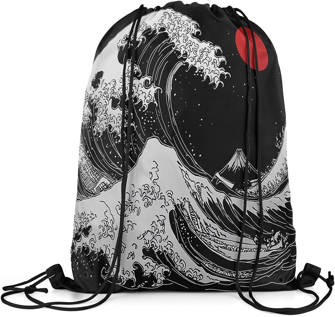 jejeloiu Japanese Wave Drawstring Backpack 13"x15.7"