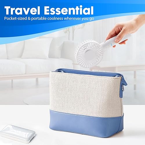 Miniatura 4 de XDS Ventilador de mano portátil, ventilador de escritorio 2 en 1, viento de 4 velocidades con ventilador personal de rotación de 180, recargable por