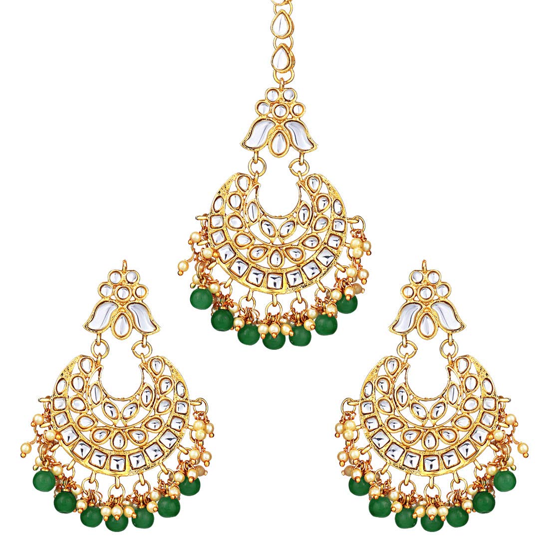 Peora Gold Plated Traditional Kundan Pearl Chandbali Earring Set with Maang Tikka for Women Girls (Green) (B07L4SRCPM) Amazon Price History, Amazon Price Tracker