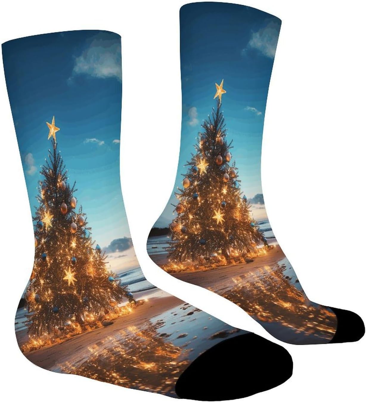Christmas Tree on The Beach Compression Socks High Stocking