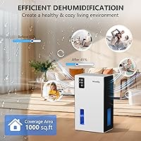 Vista 3 de NineSky Dehumidifier, 95 OZ Dehumidifiers for Home,(1100 sq.ft) Dehumidifiers for Basement Bathroom Bedroom with Auto Shut Off, Switchable 7