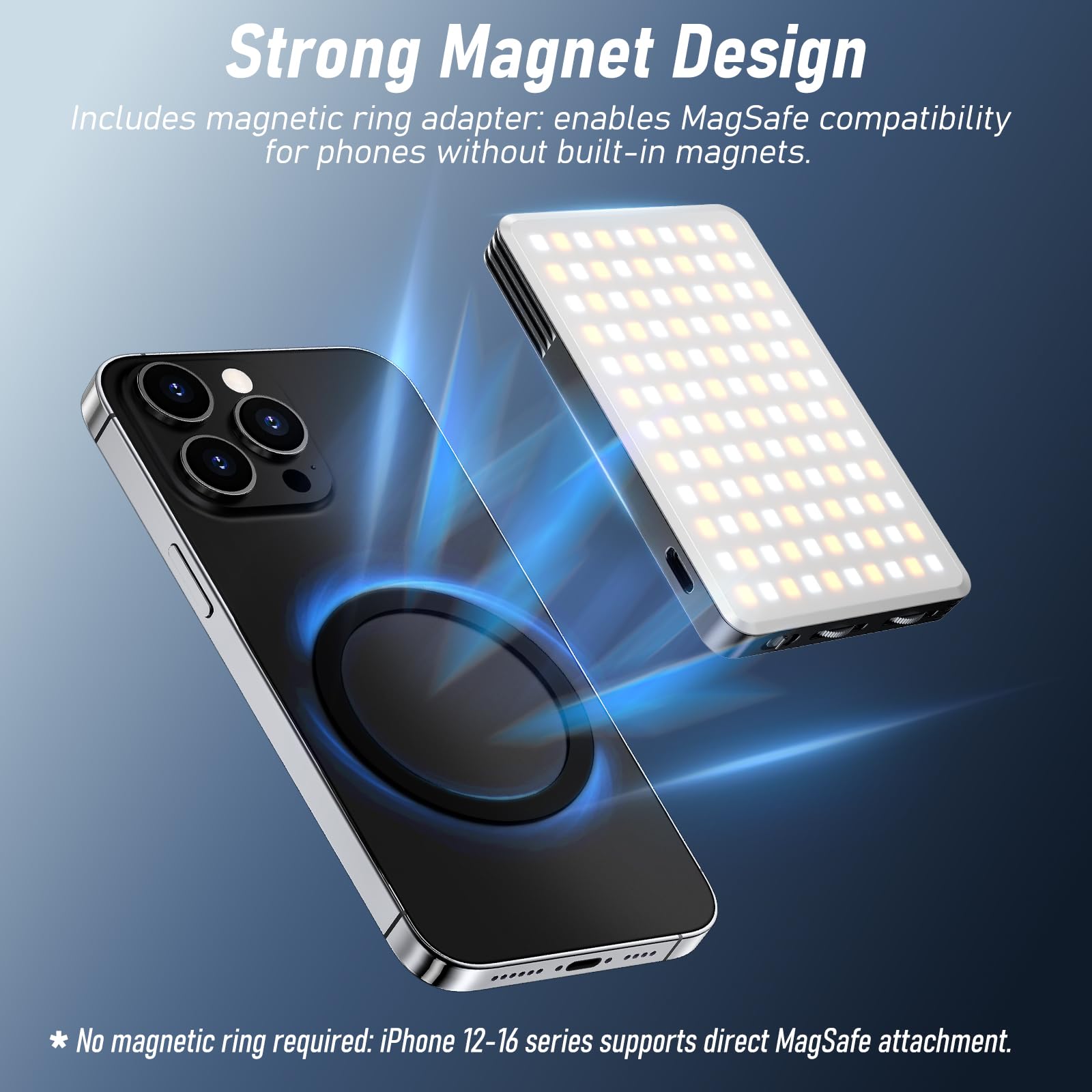 Luce magnetica per selfie 160 LED, luce per cellulare compatibile con MagSafe & Android, 2500-9000 K, dimmerabile, influencer, portatile, luce video professionale per vlog, trucco, TikTok, fotografia