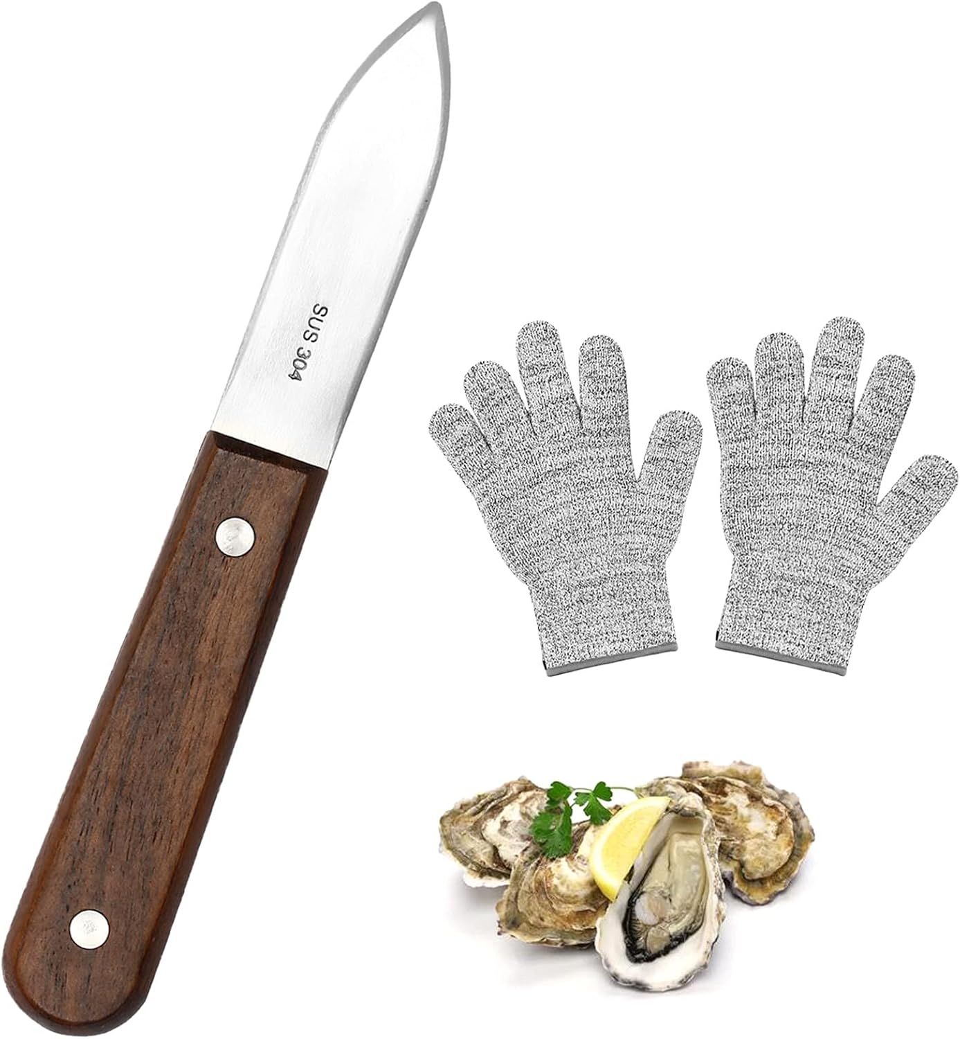 Bakecat Oyster Knife, 1 Pcs Oyster Shucker Knife And 1 Pairs Glove Set