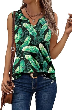 KISSMODA Tank Tops for Women Summer Casual Sleeveless Shirts Dressy Trendy V Neck Tunics Loose Notched Blouses S-3XL