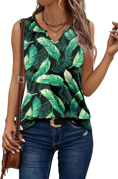 KISSMODA Tank Tops for Women Summer Casual Sleeveless Shirts Dressy Trendy V Neck Tunics Loose Notched Blouses S-3XL