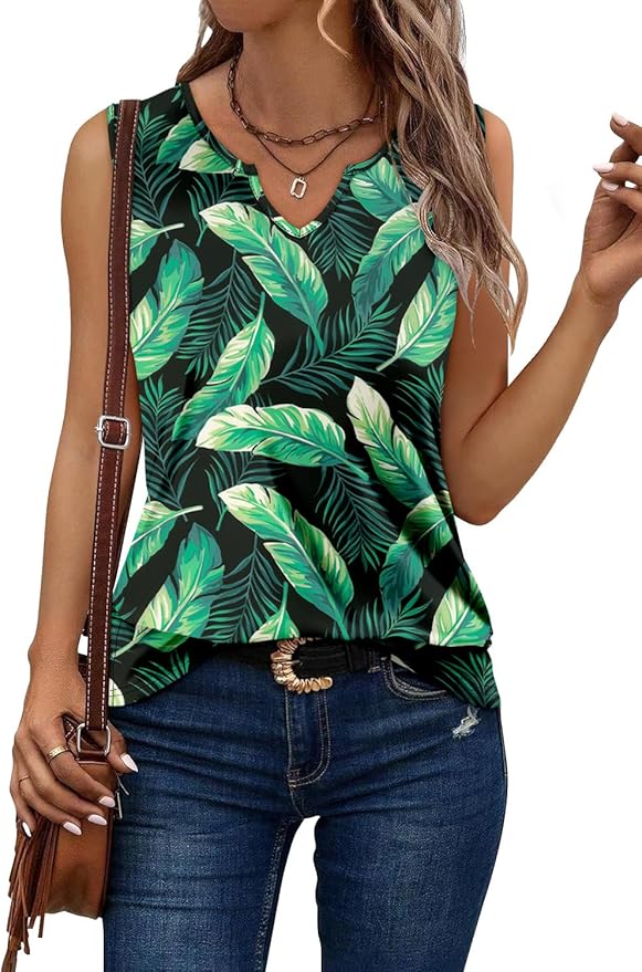KISSMODA Tank Tops for Women Summer Casual Sleeveless Shirts Dressy Trendy V Neck Tunics Loose Notched Blouses S-3XL