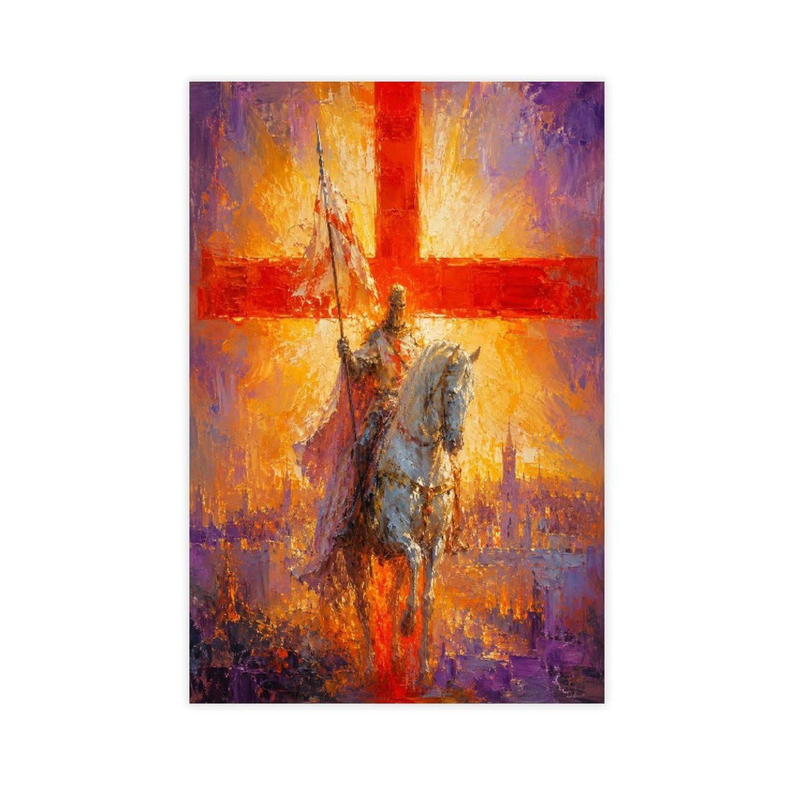 H3b8u2y5 Unframe-Style-7 Crusader Knight Canvas Wall Art, Renaissance Art Bedroom