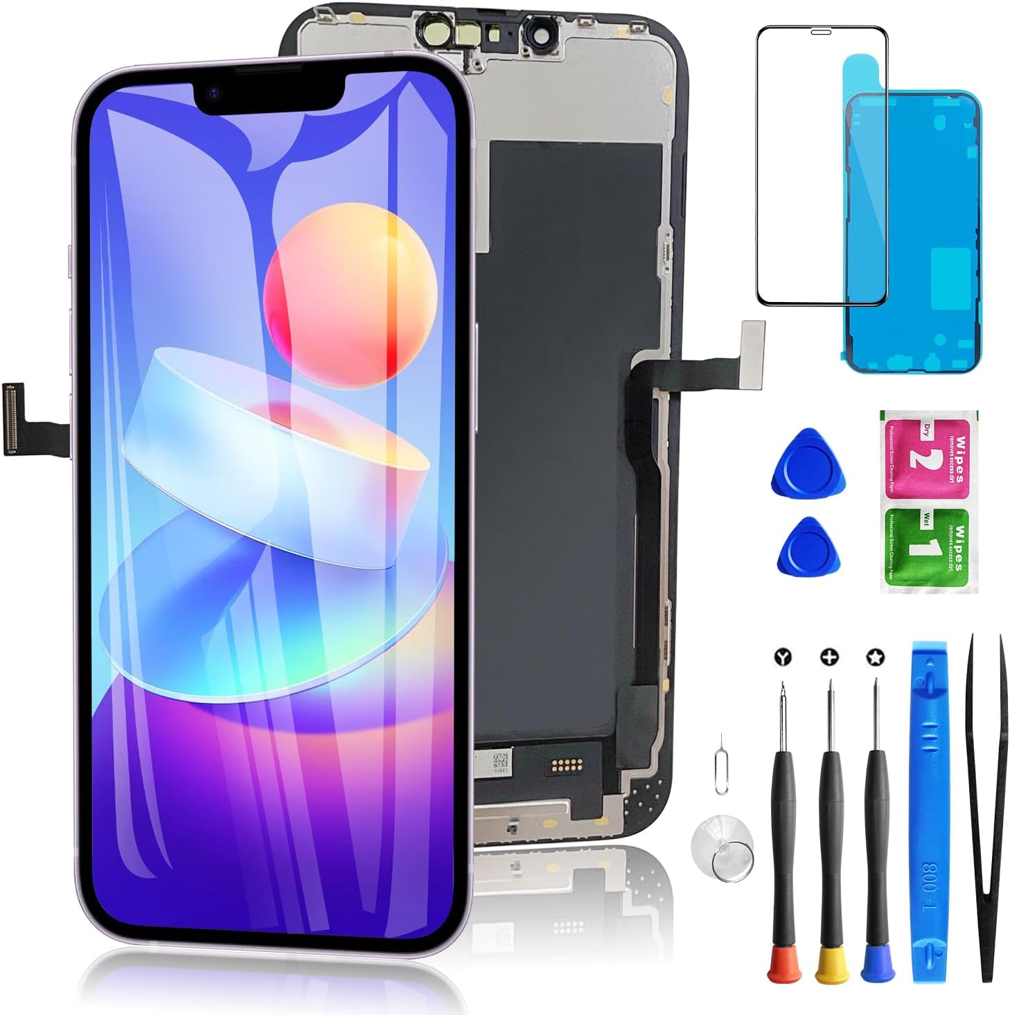 for iPhone 13 Pro Max Screen Replacement 6.7 Inch, 3D Touch LCD Display for A2484, A2641, A2644, A2645, A2643, with Repair Tools Kit+Waterproof Frame Adhesive Sticker+Screen Tempered Protector