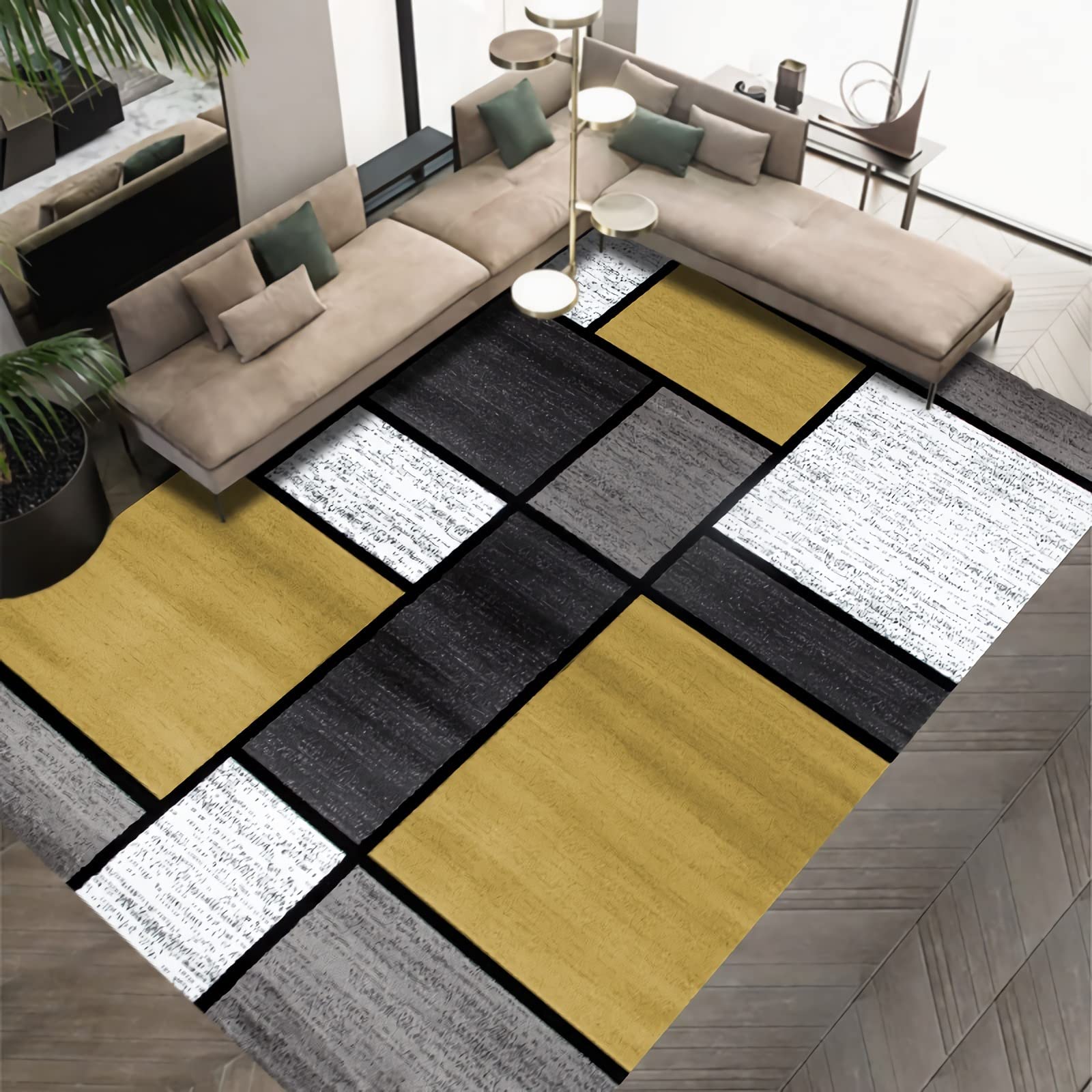 Dywan meble do pokoju dziecięcego, antypoślizgowy dywan do salonu żółty czarny szary geometryczny design akcesoria do wystroju domu, dywan do salonu 80 x 160 cm
