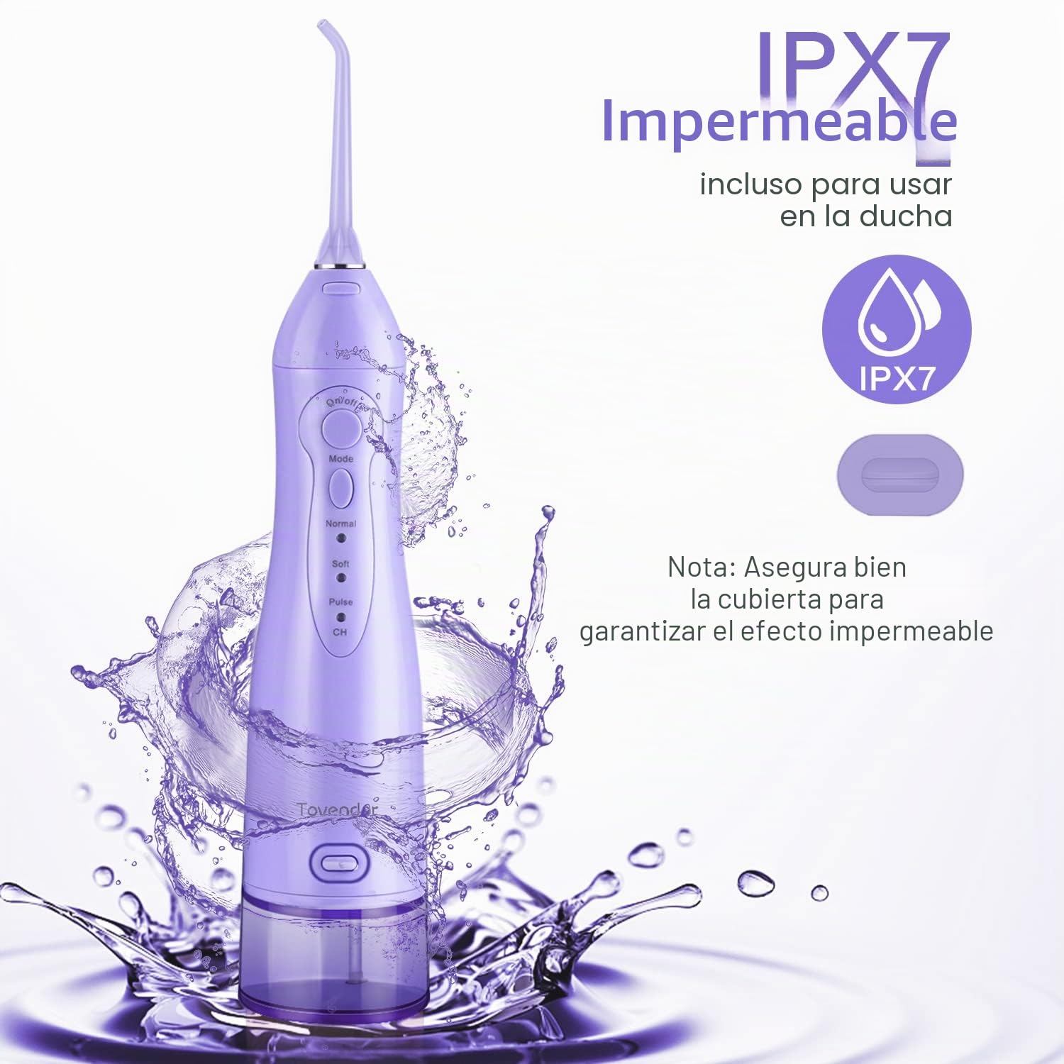TOVENDOR Irrigador bucal eléctrico, irrigador bucal dental recargable inalámbrico IPX7, impermeable, 300 ml, limpiador de dientes de agua de viaje con 5 puntas para el cuidado de los frenos, limpieza