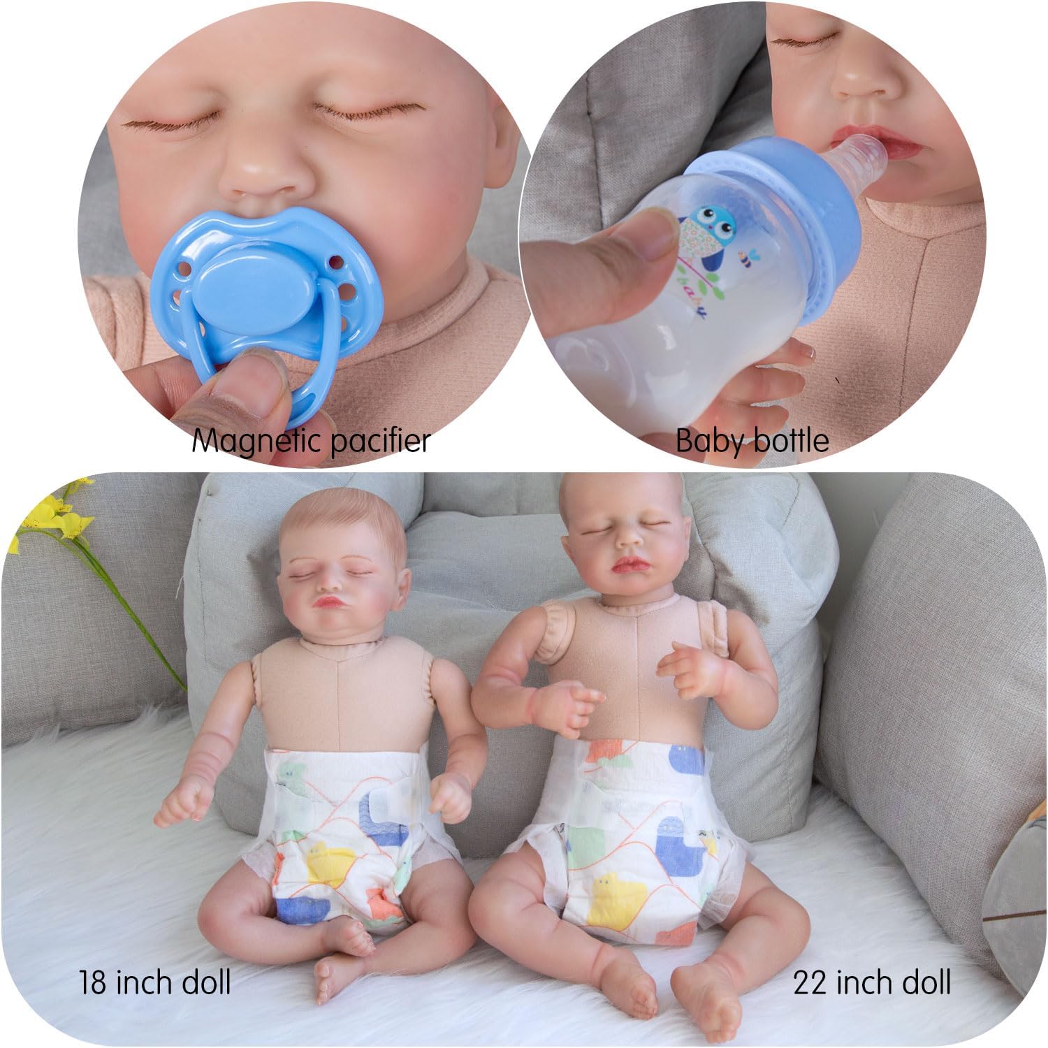 10 Pcs Reborn Baby Doll Diaper Bag Care and Feeding Set with Puppy Backpack Diapers Pacifier Bottle Comb for 17-24 inches Reborn Dolls Accessories Newborn Baby