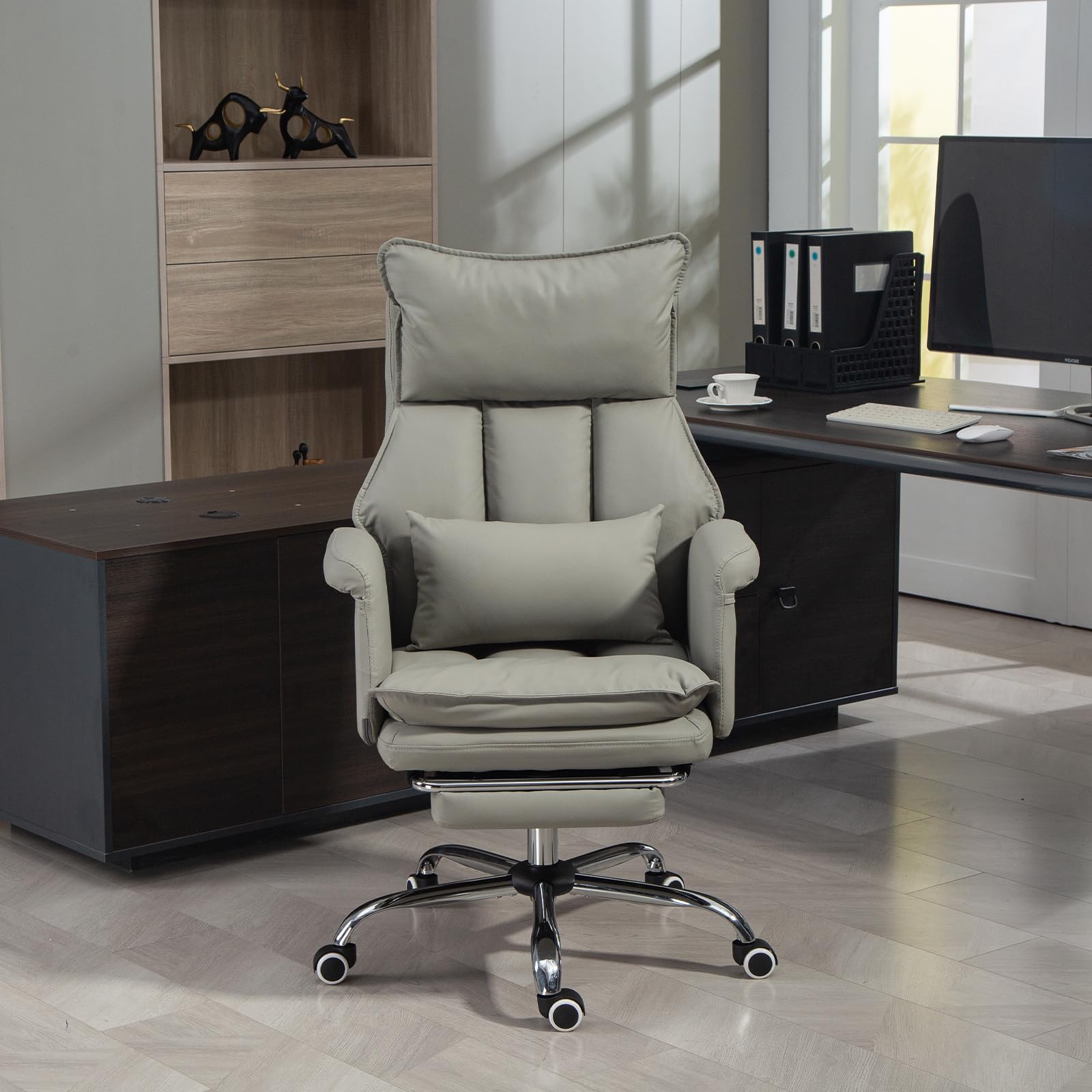 Home Office Desk Chairs Executive Office Chair 155 Reclining Office Chair with Footrest Leather High Back Comfy Computer — view 7