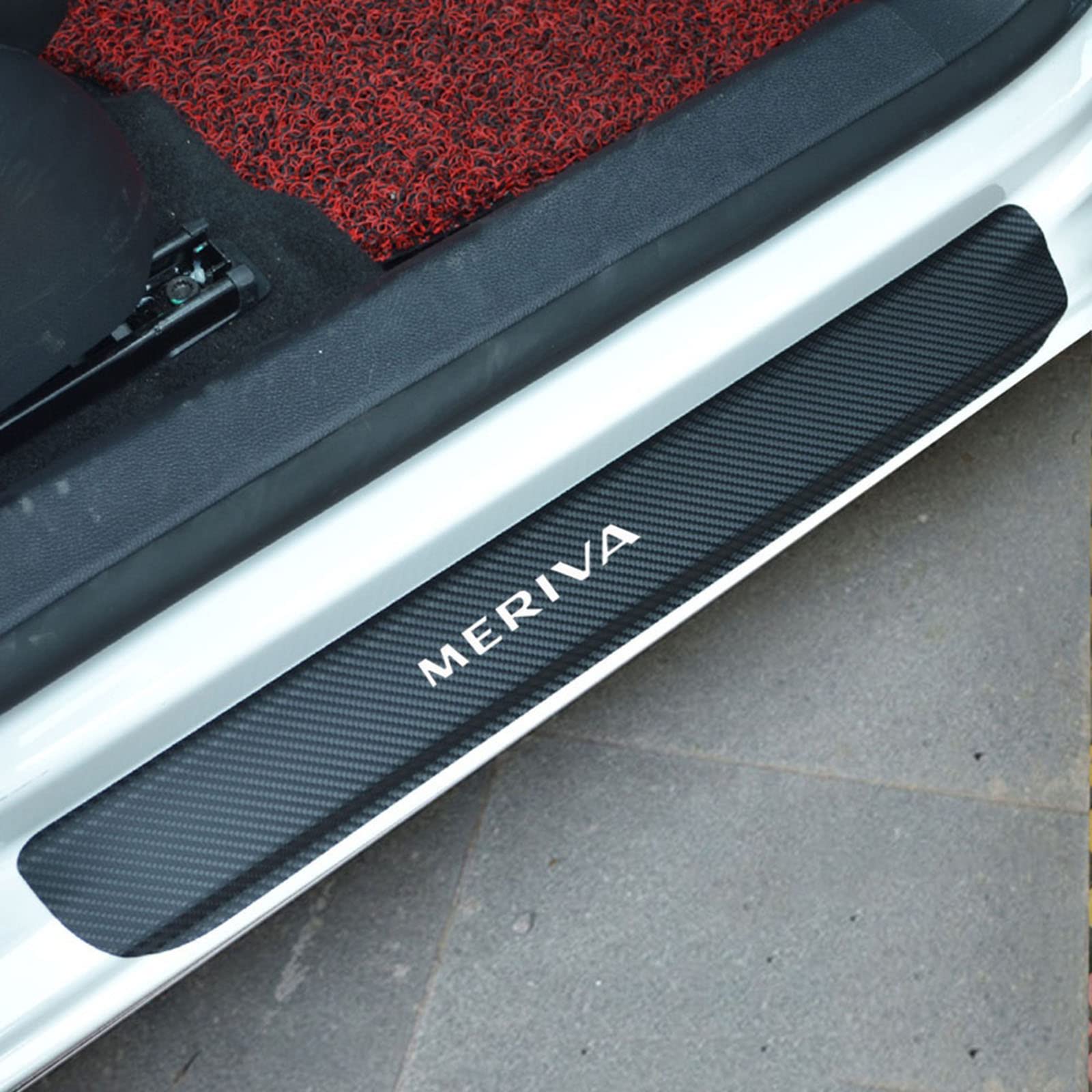 Symilov Meriva White 4Pcs Car Door Sill Protector For Op-El Opc Adam Vivaro Meriva, Anti Scratch Carbon Fiber Threshold Edge Entry Guard Stickers Kick Plates Styling Accessories,