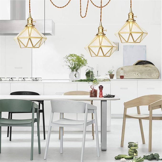 DMNSDD Messing hanglampen, met glazen kap, in hoogte verstelbare gouden hangende plafondlamp voor keukeneiland, eetkamer, hotel,2 light photo 3